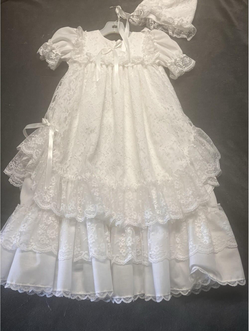 Vintage Alexis  Baby Christening Baptism Gown Set. Heirloom Lace White 6 Months